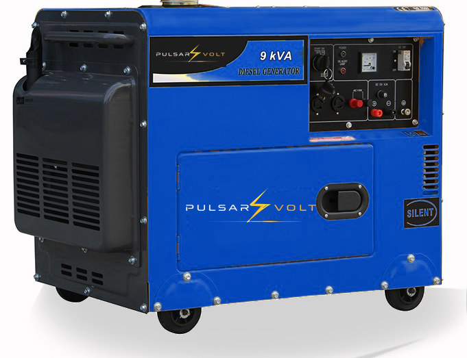 Compact 9 kVA generator, soundproof canopy