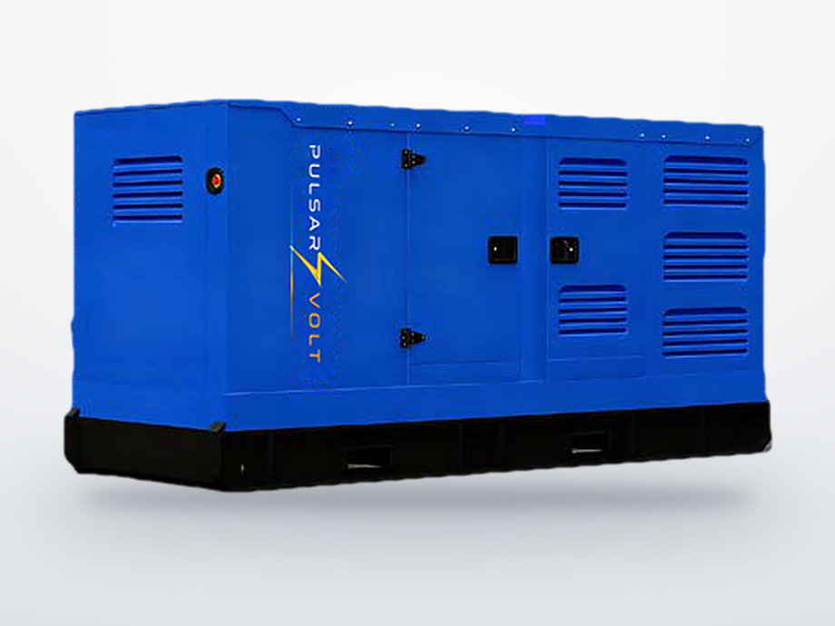 Industrial 200 kVA generator, blue soundproof canopy