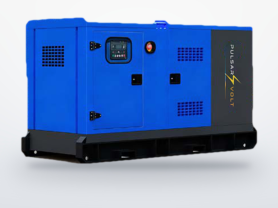Industrial 60 kVA generator, blue soundproof canopy