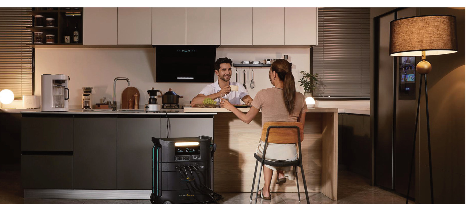 Large A7 power station standing in a kitchen, powering the house in the evening